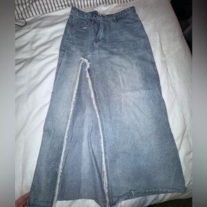 High waisted long denim skirt
